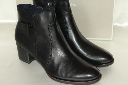 NEW! NIB! TAMARIS Black Leather AKARIA Comfort Zip Ankle Boots Sz 9 10 $140