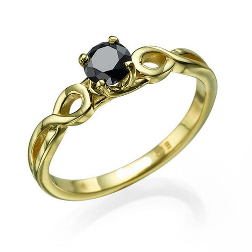 2ct Round Black Round Lab Created Moissanite Ring Infinity Solitaire Gold Plated