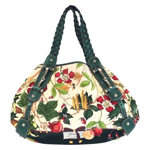 Gucci Velour Leather Horsebit Floral Print 2Way Bag 137621 Women Green One Size