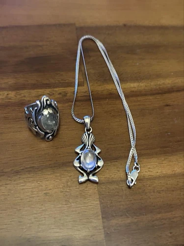 CHROME HEARTS "Collana Vintage Argento 925 Floreale Ciondolo Pietra di Luna Stile Cuori Cromati"