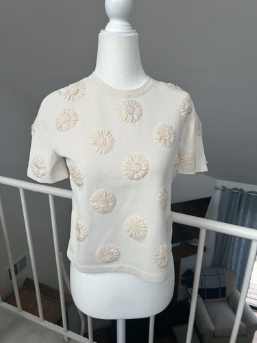 Valentino Daisy Embroidered Wool Crepe Silk Couture Top Shirt Sz S Lined Rare