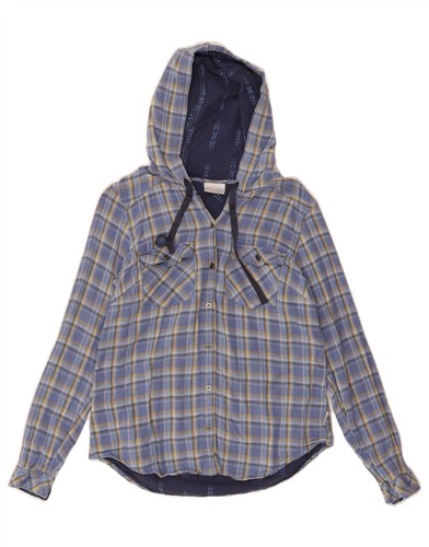 COLUMBIA Womens Hooded Shirt UK 10 Small Blue Check Cotton BA12