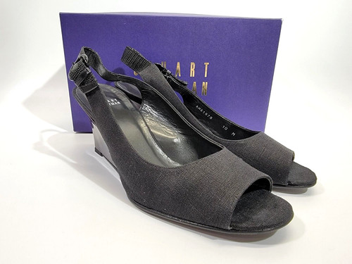 KSD donna taglia 10 Stuart Weitzman Beltitout nero lino slingback tacchi alti