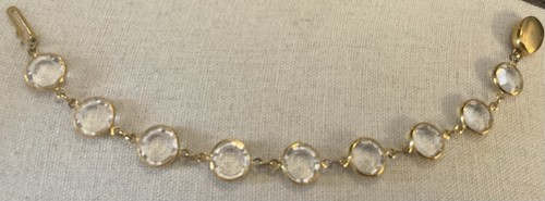 SAI Signed Swarovski G Tone Bezel Set Faceted Clear Crystal Bracelet Fits 7”