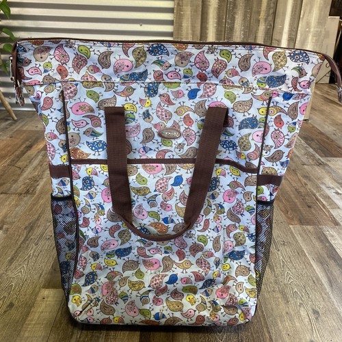 AWAY CalPak Luggage Rolling Shopping Tote Bag Chick Birds Paisley 20”x 16” X 8”