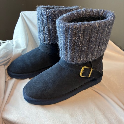 LI NING Lam Hurricane Blue Suede Winter Boots Faux Fur Lining Buckle Women's 8 Comfort