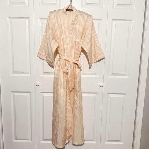 Accappatoio vintage Christian Dior a righe pesca lunga con cintura logo monogramma medio anni 80