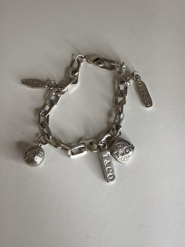 Tiffany & Co. Sterling Silver 5 Charm Rectangle Link 7.5”Bracelet