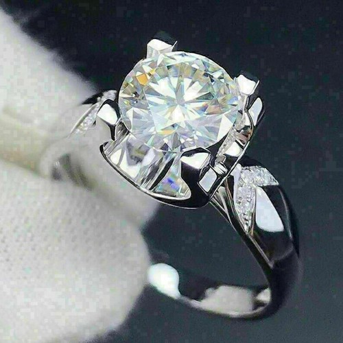 2.00CT Round Cut VVS Moissanite Anniversary Engagement Ring Solid 14K White Gold