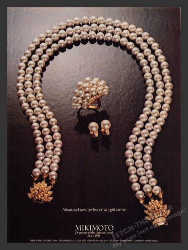 Collana Perla Coltivata Mikimoto Promo Stampa Anni '80 Pubblicità 1980