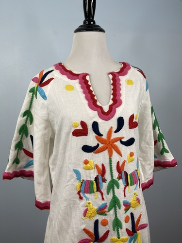 VALENTINO Abito Frances Valentine Veracruz cotone ricamato caftano bianco multicolore taglia 0