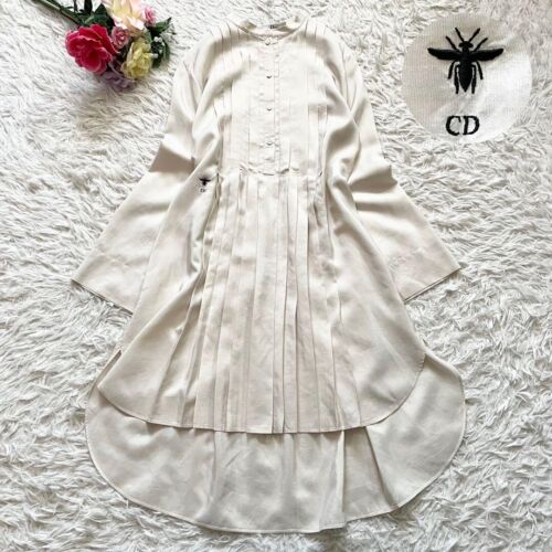 Abito Christian Dior seta ape manica lunga bianco sporco taglia US 2