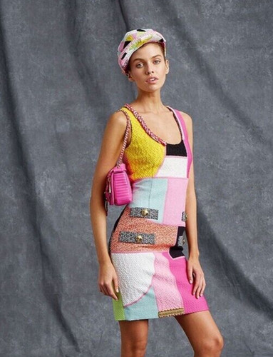 ABITO MOSCHINO COUTURE PATCHWORK TWEED DEADSTOCK *GIGI HADID* USA 10 IT44