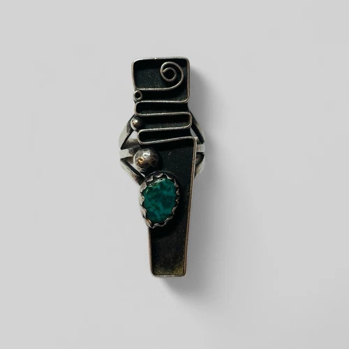 Vidal Aragon Sterling Silver 1960s Hand Crafted Turquoise Ring Size 6