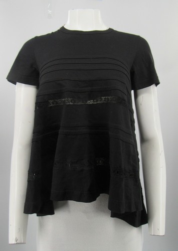 N°21 N21 Women's Black Lace Jersey Short Sleeve Cotton T Shirt sz 38