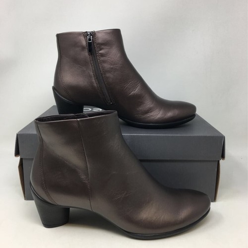 Ecco Womens Sculptured 45 Ankle Booties Metallic Leather Zip Eur 37 6 6.5 M New