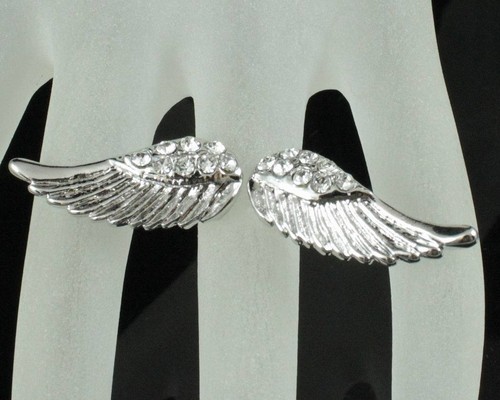 ANGEL WINGS CLEAR AUSTRIAN RHINESTONE DANGLE COCKTAIL RING STUD E12305 SILVER