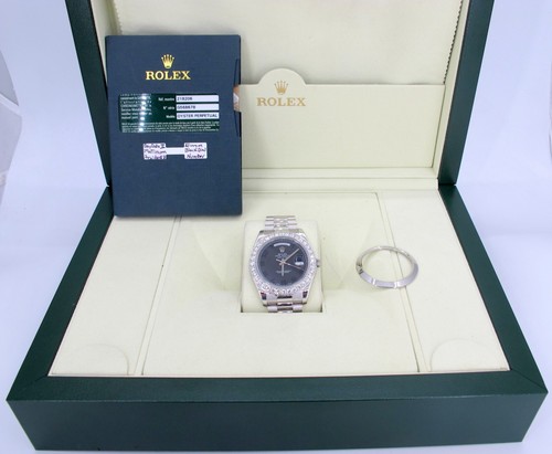 Rolex PLAT President Day Date II #218206 4.25 Cts Diamonds Watch With Box Pprs