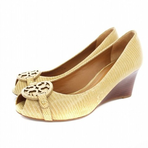 Tory Burch décolleté punta aperta zeppa suola pelle goffrata 5 5 beige KU usate 54cebff2