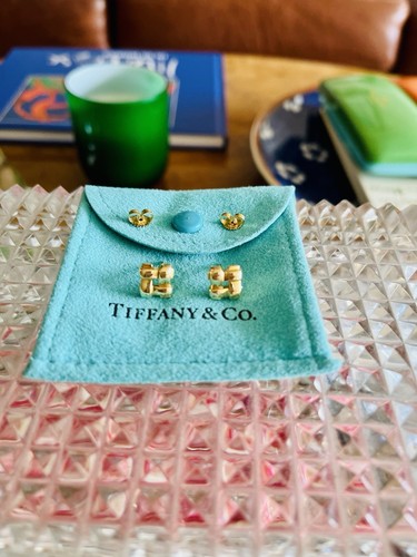TIFFANY & CO. Tiffany & Co Vannerie Collection 18K Yellow G Stud Earrings Marked 2002 Italy