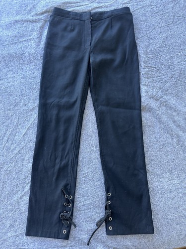 Yves Saint Laurent FW 2001 Tom Ford Black Lace Up Wool Pants Runway Italy YSL.