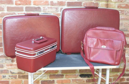 3 Vintage Samsonite Sentry Hard Sided Suitcases One Soft Sided Bag 1970s Red