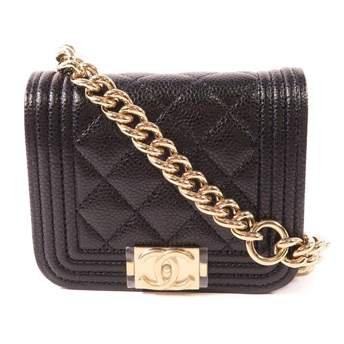 BOYY CHANEL CC GHW Boy Chain Shoulder Bag Calfskin Leather Black