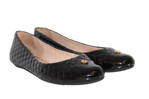 Ballerine Tory Burch nere in vernice taglia 6 M tono oro piccolo logo