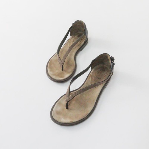 Spring Brunello Cucinelli Monire Heeled Tong Sandals 36 Black Beige Flat
