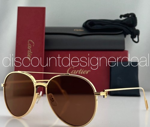 CARTIER GLASSES Cartier Aviator Sunglasses CT0273S 002 G Metal Frame Brown G Flash Lens