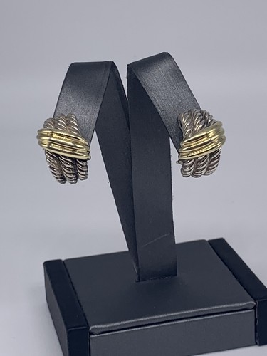 Orecchini posteriori David Yurman Triplo Cavo Sterling & 14k Oro Giallo Cerchio Omega 17g