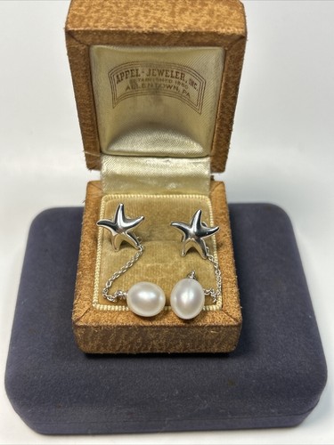 TIFFANY & CO. RARE Tiffany & Co Elsa Peretti Sterling Silver Starfish Stud Pearl Drop Earrings