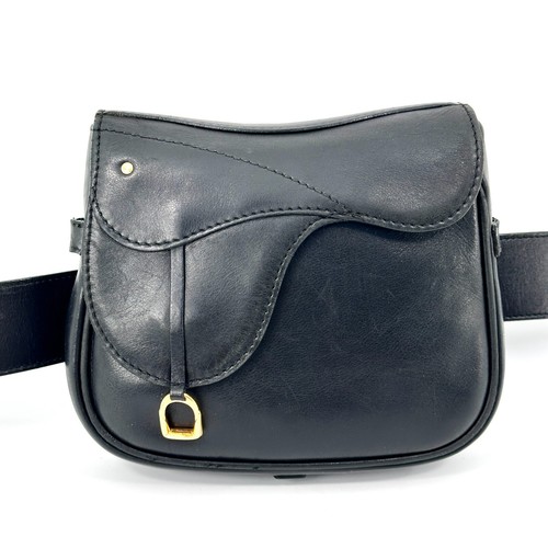 GUCCI Saddle Waist Belt Bag Fanny Pack All Leather Black G Auth *RARE*