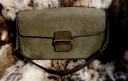 H&M Deep Moss Green Faux Suede Leather Crossbody Bag Purse Small Travel