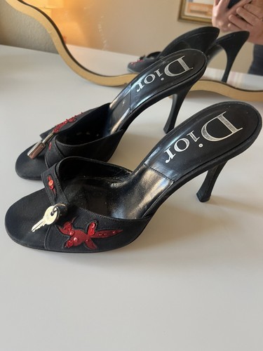 DIOR Logo Lucchetto & Chiave Punta Aperta Nero Vintage John Gallino Raro 38 1 2 Vintage