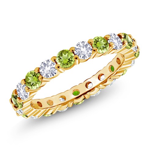 1.20 Cttw Peridot and White Created Sapphire 18K Yellow Gold Plated Silver