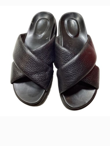 Vionic Black Vesta Platform Leather Lug Slide Sandal Shoe Women Size 8
