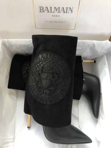 Stivali Balmain W7fc229PGC velluto pelle liscia black EU 36 US 6 UK 3 NUOVI IMBALLO ORIGINALE