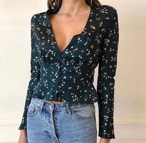 BEC + BRIDGE BEC & BRIDGE Jardin Silk Emerald Green Floral Long Sleeve Crop Top Blouse Sz 8AU