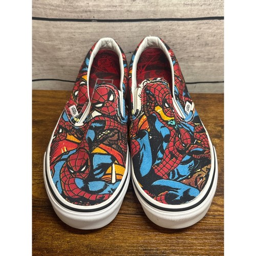 Vans x Marvel Spiderman Slip On Sneakers Shoes Red Blue • Mens US Size7