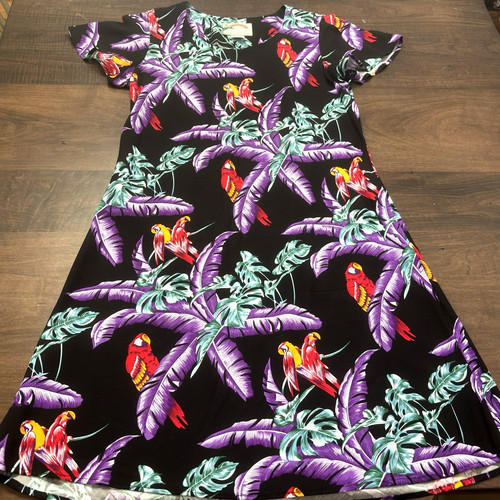 VETEMENTS Abito hawaiano vintage anni 90 Paradise Found MIDI donna taglia L viola spiaggia tropicale