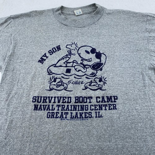vtg Snoopy Shirt XXS Boot Camp Naval Training Center Great Lakes 80s Fllocked