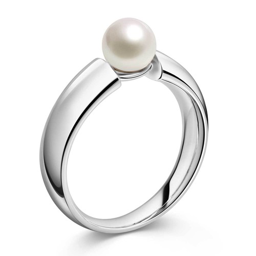 MATERIA women's ring solitaire 925 silver with pearl white rhodium plated incl. ring box
