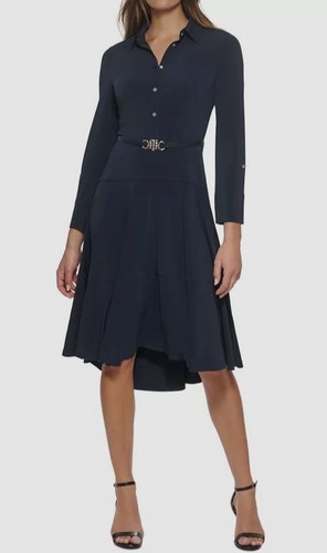 Tommy Hilfiger Women's Blue Belted Jersey Shirtdress Size 4