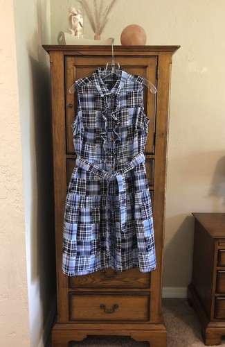 TOMMY HILFIGER Cotton Patchwork Sail Away Plaid Ruffled S/L Dress Woman’s 6