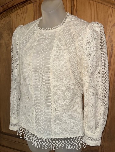 ZIMMERMANN Lace Top Cotton Lined Long Sleeve Back Zipper Size M