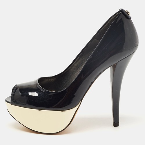 Décolleté Stuart Weitzman nere in pelle verniciata punta aperta plateau taglia 35 5