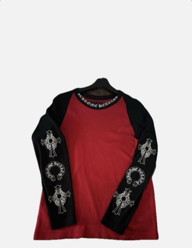 CHROME HEARTS Maglia da baseball manica lunga con logo e collo cuori cromati