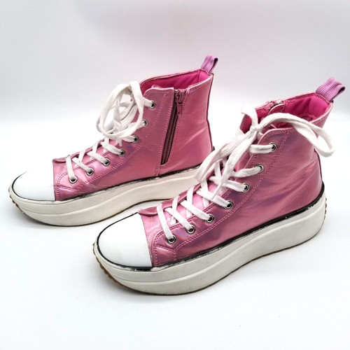 Sneaker alte Steve Madden Big Girl Winonaa platform taglia 4 rosa lucido zip laterale