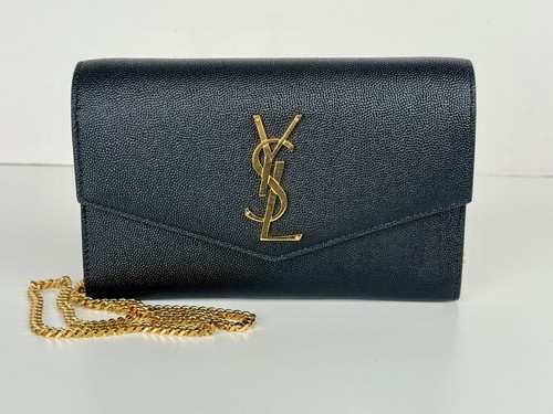 SAINT LAURENT (YSL) Borsa a tracolla Saint Laurent busta pelle nera grana portafoglio su catena